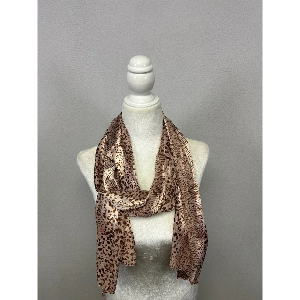Boho Chic Animal Print Womens OS Brown Snakeskin Silky Scarf